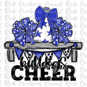 Bulldogs Cheer PNG, Megáfono Pom Pom en el banco, Estandarte, Arco, Impresión de guepardo, Espíritu escolar, Archivo digital, Descarga de sublimación, DTF