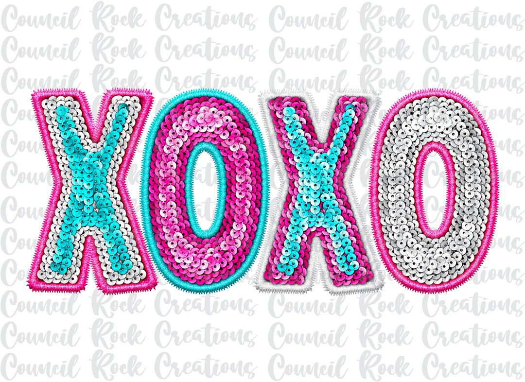 XOXO PNG, Faux Embroidery, Sequin Bling, Valentines, Digital File ...