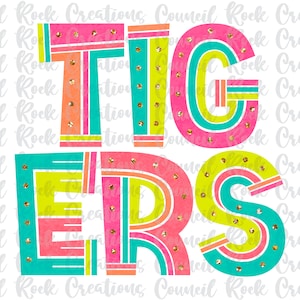 Tigers png, Colorful, Glitter Dots, Mascot, School Spirit, Team Spirit, Digital File, Sublimation Download, DTF