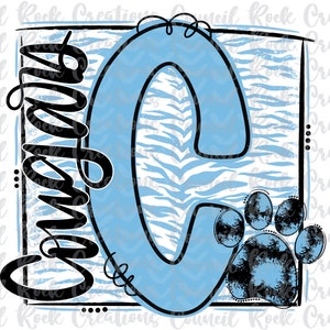 C Cougars PNG, Paw Print, Animal Print, Doodle Letter, School Spirit, Digital File, Sublimation Download, DTF