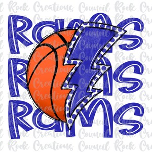 Rams Basketball PNG, Lightning Bolt, School Spirit, Digital File, Sublimation Download, DTF