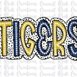 Tigers png, Navy Gold Doodle Dalmatian Dots, Mascot, School Spirit, Team Spirit, Digital Gile, Sublimation Download, DTF