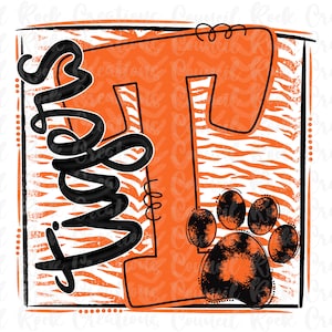 Tigers PNG, Tiger Paw, Animal Print, Doodle Letter, School Spirit, Digital File, Sublimation Download, DTF