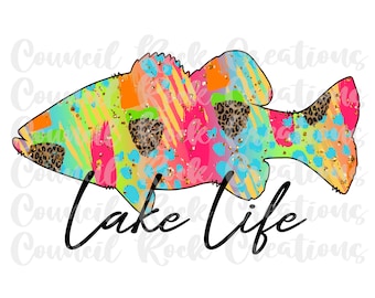 Lake Life PNG | Funky Fish | Cheetah Print | Digital File | Sublimation Download