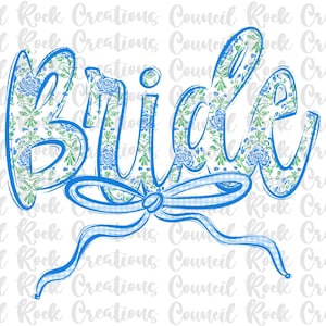 Bruid png, blauwe bloemen, strik met ginghamruit, bruiloft, digitaal bestand, sublimatie, DTF