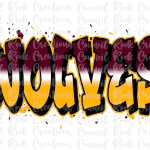 Wolves Graffiti PNG, Mascot, School Spirit, Team Spirit, Digital File, Sublimation Download, DTF