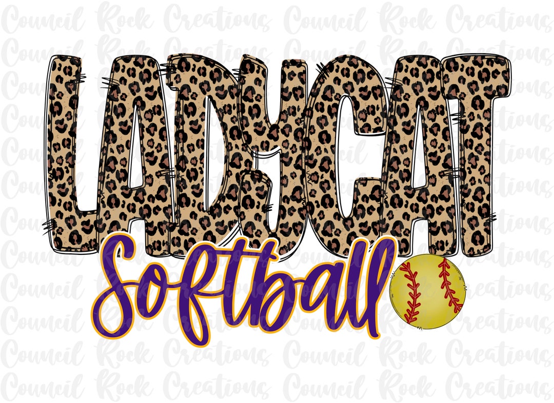 Ladycat Softball PNG Cheetah Print Doodle Letters Etsy