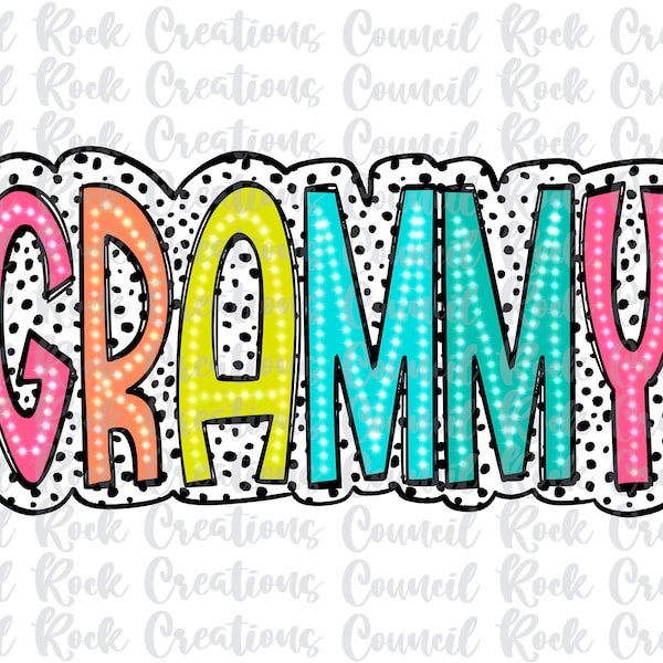 Grammy PNG, Bright Doodle, Dalmatian Dots, Digital File, Sublimation Download, DTF
