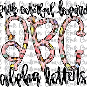 Pink Colorful Leopard Alpha Letters PNG, Doodle Letters