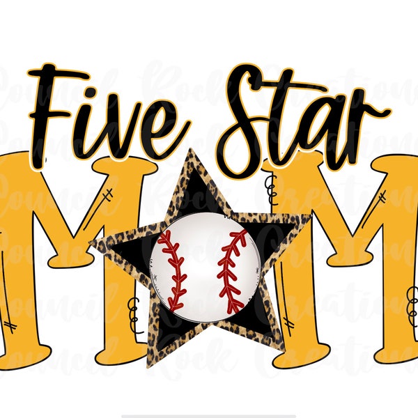 Five Star Baseball Mom PNG | Cheetah Print | Digital File | Sublimation Download