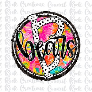 Ursos png, letra de doodle de pontos dálmatas, floral tropical brilhante, mascote, espírito escolar, espírito de equipe, arquivo digital, sublimação, DTF