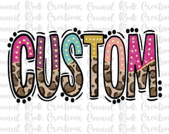 Custom Made to Order PNG, Cheetah Print Doodle with Glitter Accents, Mascot, School Spirit, Occupation, Digital File, Sublimation, DTF