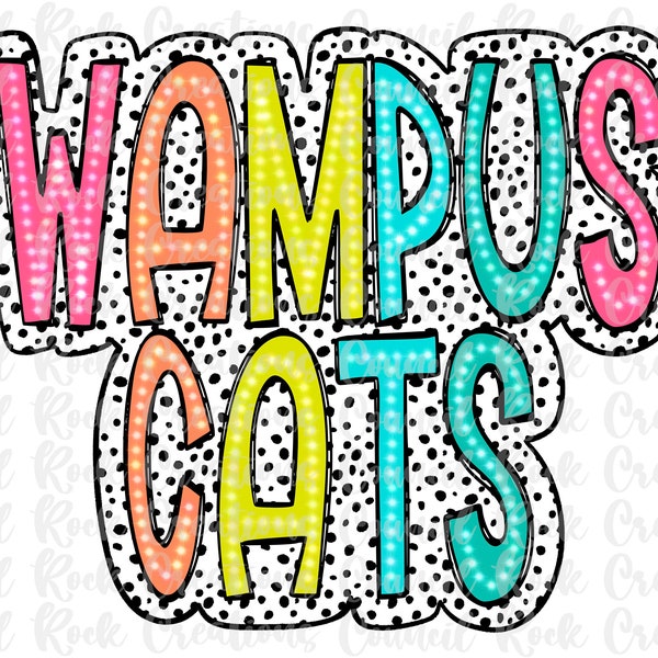 Wampus Cats PNG, Colorful, Dalmatian Dots, Mascot, School Spirit, Team Spirit, Digital Gile, Sublimation Download, DTF