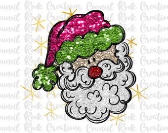 Santa PNG, Glitter Bling, Christmas, Holiday, Digital File, Sublimation Download, DTF