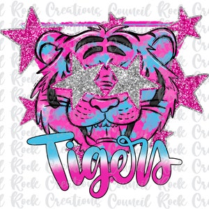 Tigers PNG, Preppy Mascot, Glitter Stars, School Spirit, Team Spirit, Digital File, Sublimation Download, DTF
