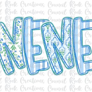 Nene png, Floral Azul, Listras, Letras à Mão, Dia das Mães, Arquivo Digital, Sublimação, DTF