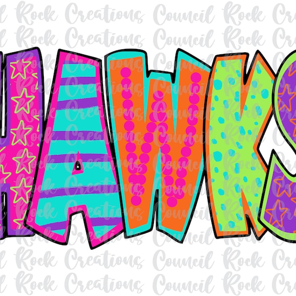 Hawks PNG, Colorful, School Spirit, Team Spirit, Digital File, Sublimation Download, DTF