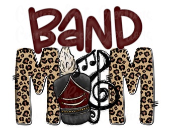 Band Mom PNG | Cheetah Print Doodle Letters | Digital File | Sublimation Download