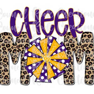Cheer Mom | Cheetah Print | Purple and Gold Pom Pom | Digital File | Sublimation Download