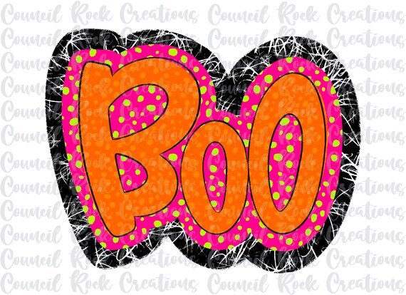 Boo PNG, Neon Dalmatian Dots, Hand Lettered, Halloween, Fall, Digital File, Sublimation Download, DTF