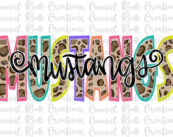 Mustangs PNG, Cheetah Print, School Spirit, Team Spirit, Digital File, Sublimation Download, DTF