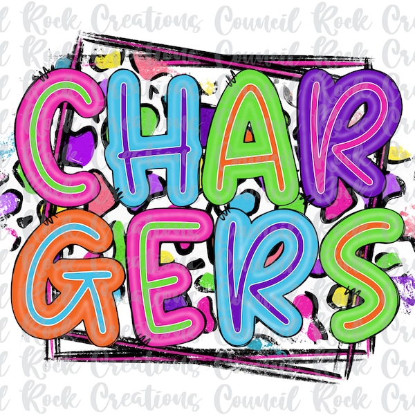 Chargers PNG, Colorful Cheetah Print, School Spirit, Team Spirit, Digital Gile, Sublimation Download, DTF