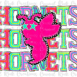 Hornets PNG, Colorful Varsity, Mascot, Dalmatian Dots, Stars, School Spirit, Team Spirit, Digital File, Sublimation Download, DTF