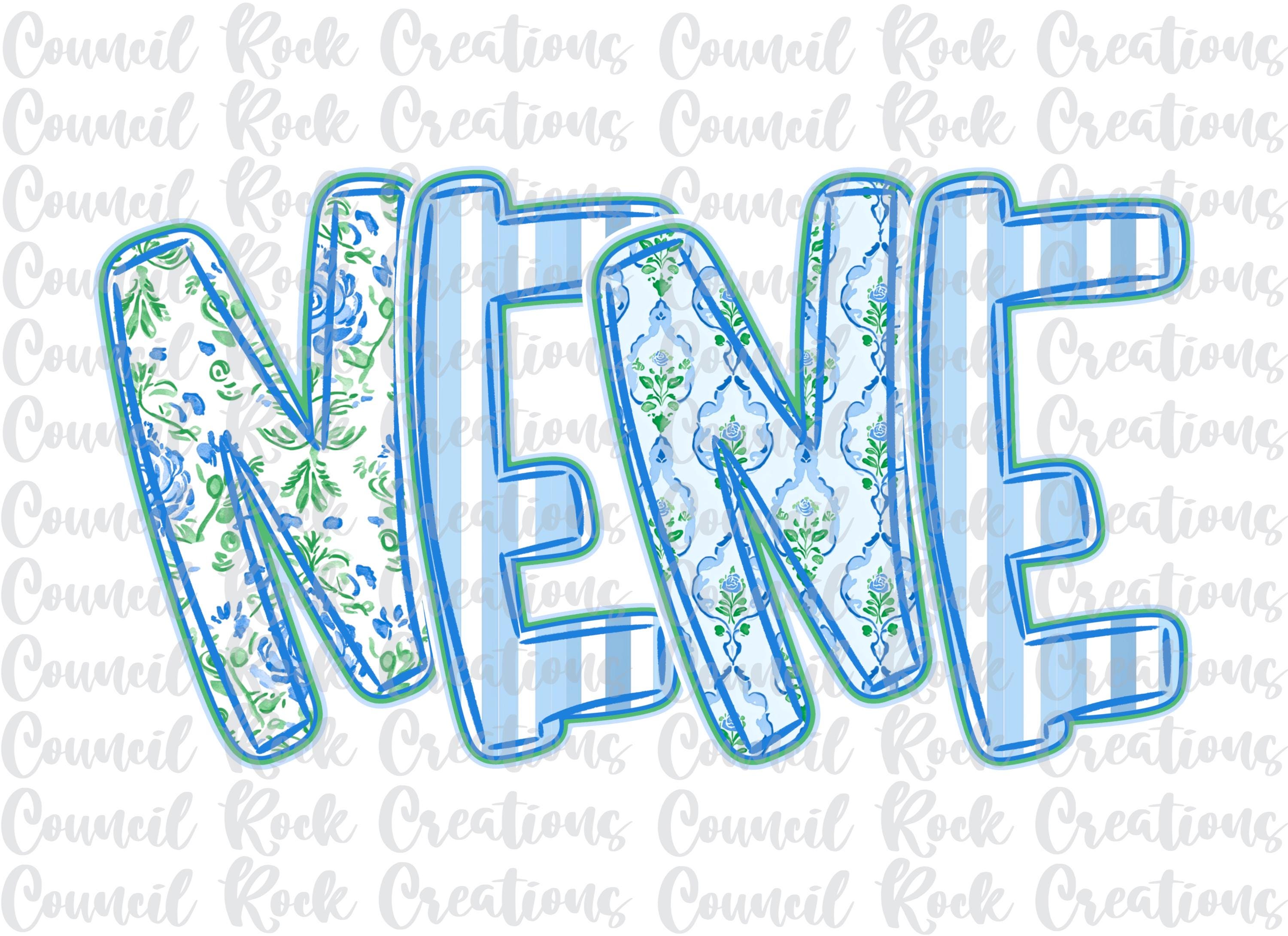 Nene Monogram Nene Png, Blue Floral, Stripes, Hand Lettered, Mothers Day, Digital ...