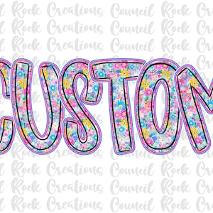 Flores silvestres coloridas personalizadas, archivo PNG digital hecho a pedido, letras a mano, Día de la Madre, nombres, palabras