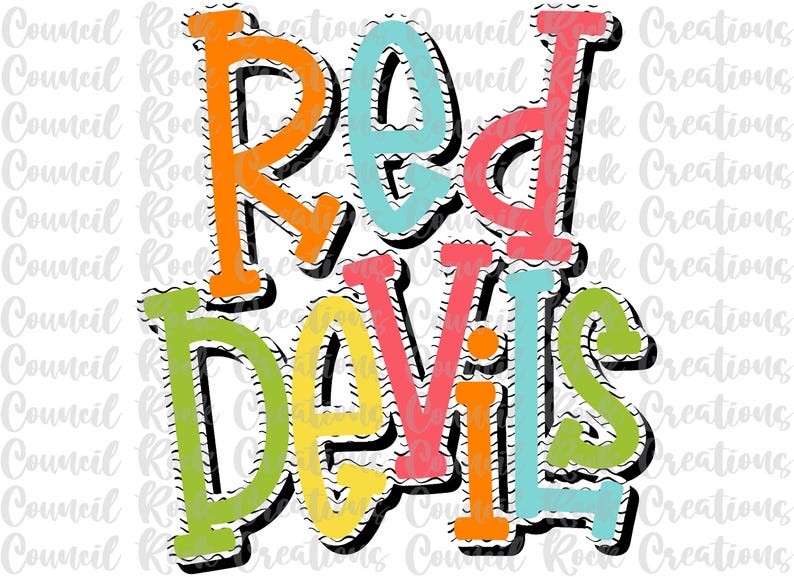 Red Devils PNG, Colorful, Squiggles, School Spirit, Mascot, Digital ...