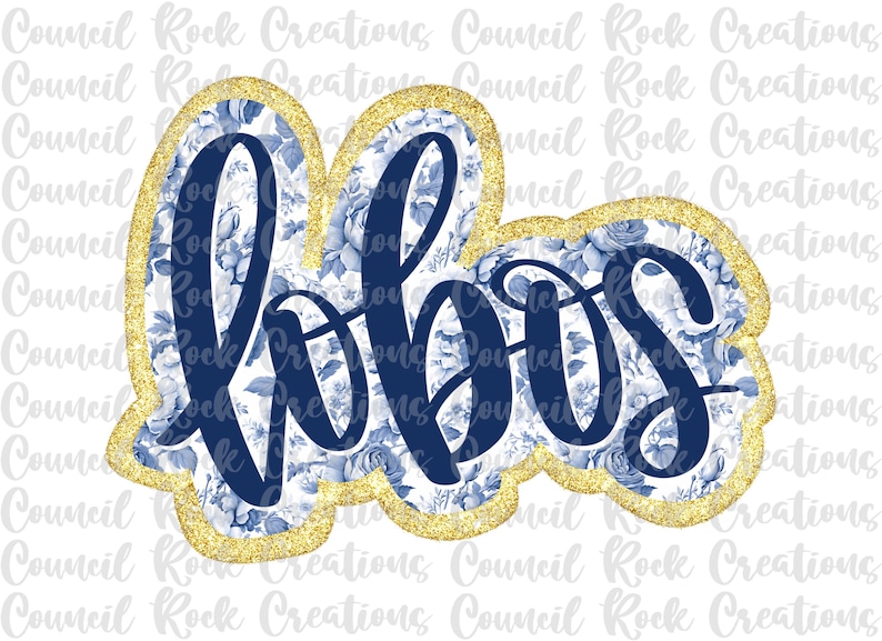 Lobos Logo Cursive Lobos Png, Blue Floral, Glitter, Hand Lettered, Mascot, School Spirit ...