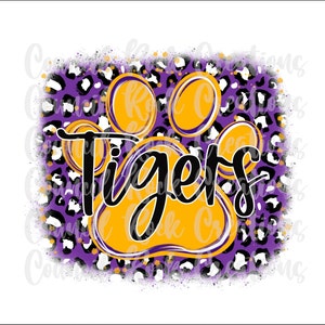 Tallassee Tigers PNG | Purple Cheetah Print Background | Paw Print | Digital File | Sublimation Download