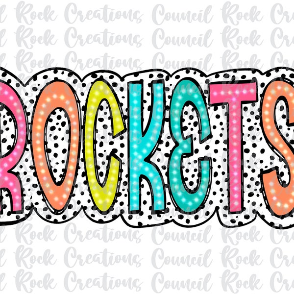Rockets PNG, Colorful, Dalmatian Dots, Mascot, School Spirit, Team Spirit, Digital Gile, Sublimation Download, DTF