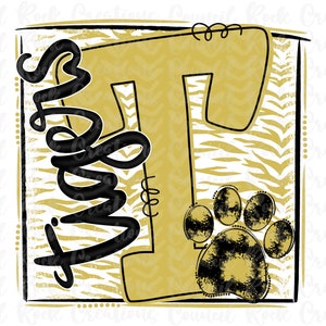 Tigers PNG, Tiger Paw, Animal Print, Doodle Letter, School Spirit, Digital File, Sublimation Download, DTF