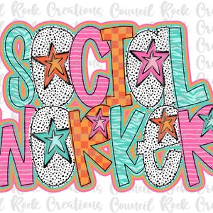 Sozialarbeiter png, Bunt, Kariert, Zebradruck, Dalmatiner Punkte, Handlettering, Beruf, Digitale Datei, Sublimation, DTF