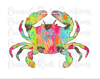 Funky Crab PNG | Beach | Cheetah Print | Brush Strokes | Digital File | Sublimation Download