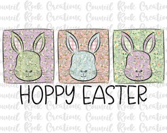 Hoppy Easter Ditsy Floral PNG, Bunnies, Spring, Digital File, Sublimation Download, DTF