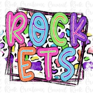 Rockets PNG, Colorful Cheetah Print, School Spirit, Team Spirit, Digital Gile, Sublimation Download, DTF
