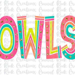Owls png, Colorful, Glitter Dots, Mascot, School Spirit, Team Spirit, Digital File, Sublimation Download, DTF