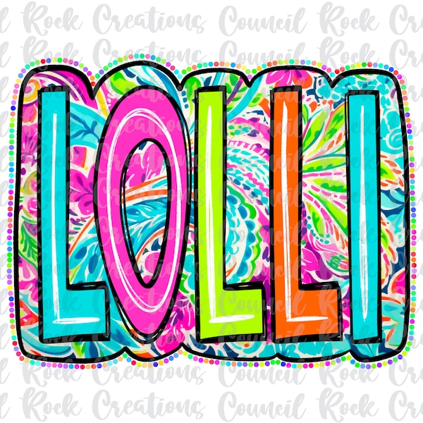 Lolli PNG, Scribble Doodle, Bright Paisley Floral, Digital File, Sublimation Download, DTF