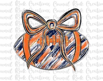 Football PNG, orange Blue Brushstrokes, Bow, Glitter, School Spirit, Digital File, Sublimation, DTF