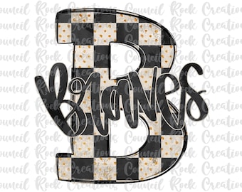 Braves PNG, cuadros, puntos dorados brillantes, letras hechas a mano, mascota, espíritu escolar, espíritu de equipo, archivo digital, descarga de sublimación, DTF