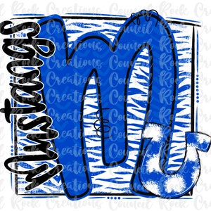 Mustangs PNG, Horseshoe, Animal Print, Doodle Letter, School Spirit, Digital File, Sublimation Download, DTF