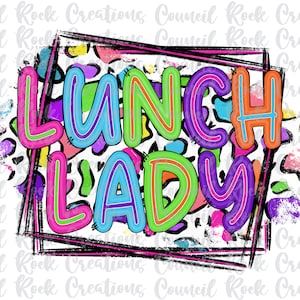 Lunch Lady PNG, Bunter Gepard Druck, Schule, Beruf, Sublimations-Download, DTF