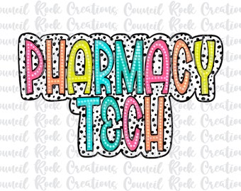 Apotheke Tech PNG, Bunt, Dalmatiner Punkte, Beruf, Digitale Datei, Sublimations-Download, DTF