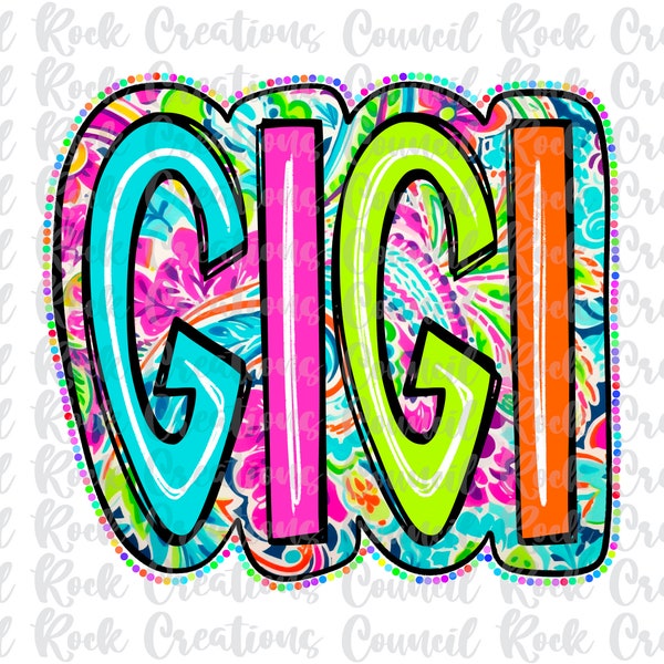 GiGi PNG, Scribble Doodle, Bright Paisley Floral, Digital File, Sublimation Download, DTF