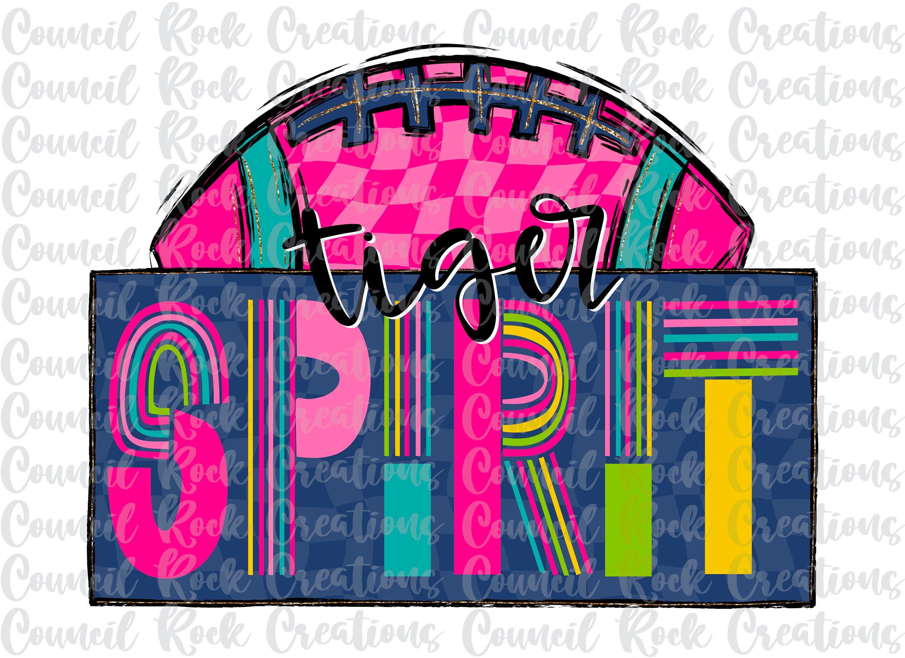 Tiger Spirit Football png, Preppy Colorful, Wavy Checkered, Glitter,  Mascot, School Spirit, Team Spirit, Digital File, Sublimation, DTF