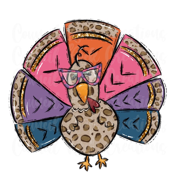 Sassy Turkey PNG | Thanksgiving | Cheetah Print | Polka Dot Glasses | Digital File | Sublimation Download