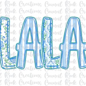 LaLa png, Floral Azul, Listras, Letras à Mão, Dia das Mães, Arquivo Digital, Sublimação, DTF