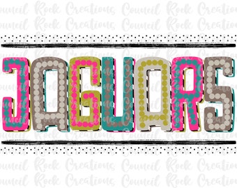 Jaguars PNG, Colorful Retro Dots Print, School Spirit, Team Spirit, Digital File, Sublimation Download, DTF, Mascot